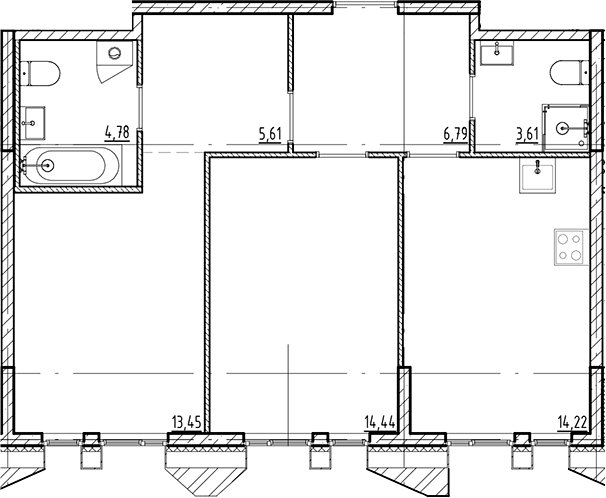Планировка — Галерная Гавань, 2-комн., 63 м²