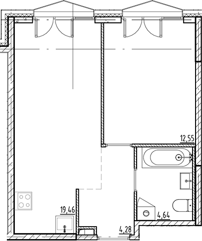 Планировка — Галерная Гавань, 2-комн., 41 м²