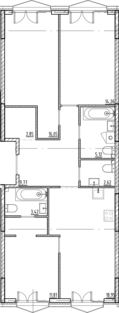 Планировка — Галерная Гавань, 4-комн., 85 м²