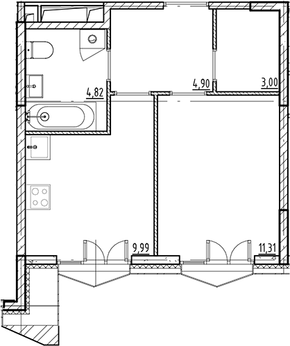 Планировка — Галерная Гавань, 1-комн., 34 м²
