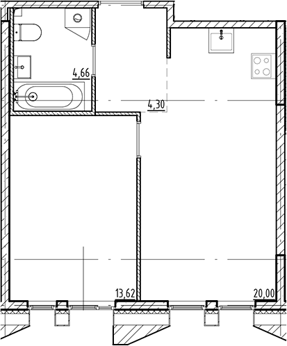 Планировка — Галерная Гавань, 2-комн., 43 м²