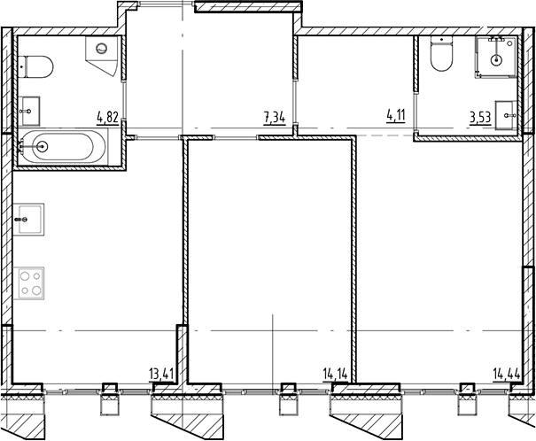 Планировка — Галерная Гавань, 2-комн., 62 м²