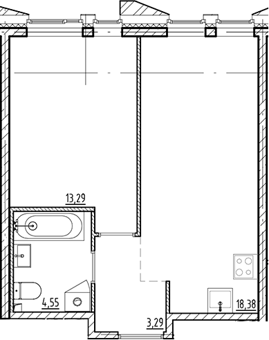 Планировка — Галерная Гавань, 2-комн., 40 м²