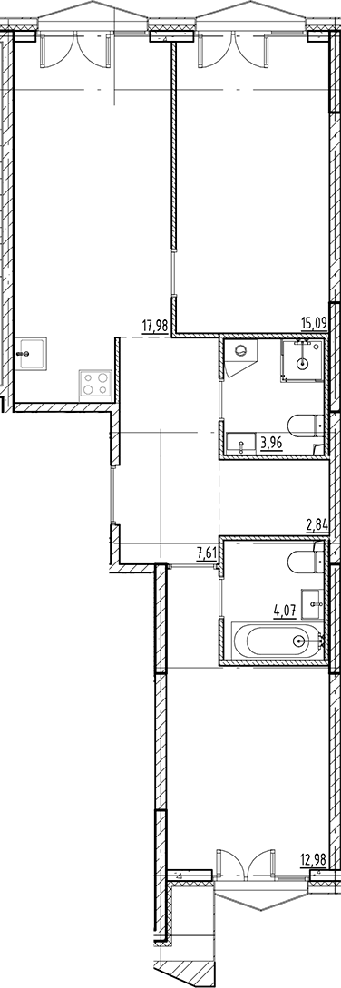 Планировка — Галерная Гавань, 3-комн., 65 м²