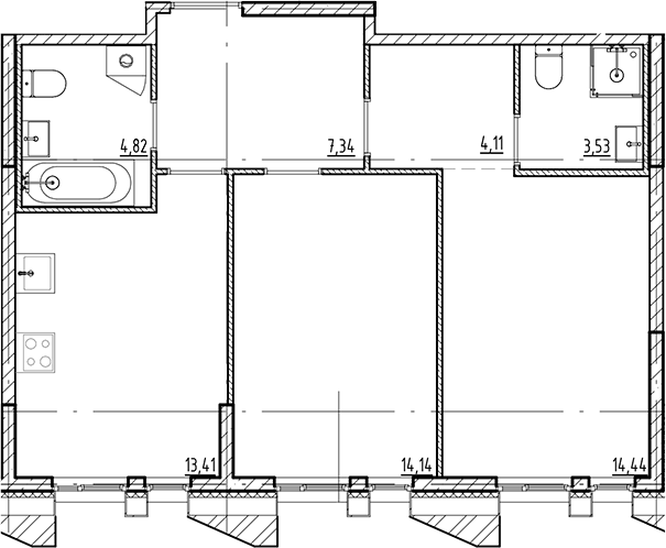 Планировка — Галерная Гавань, 2-комн., 62 м²