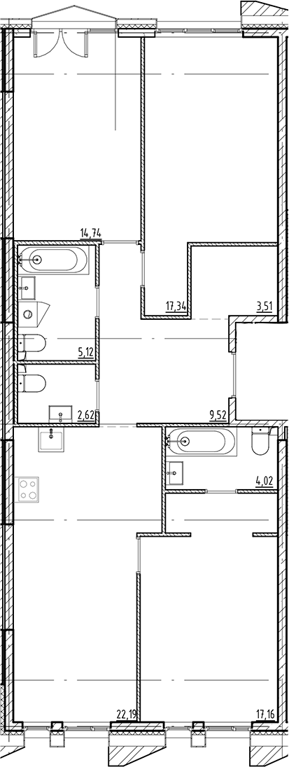 Планировка — Галерная Гавань, 4-комн., 96 м²