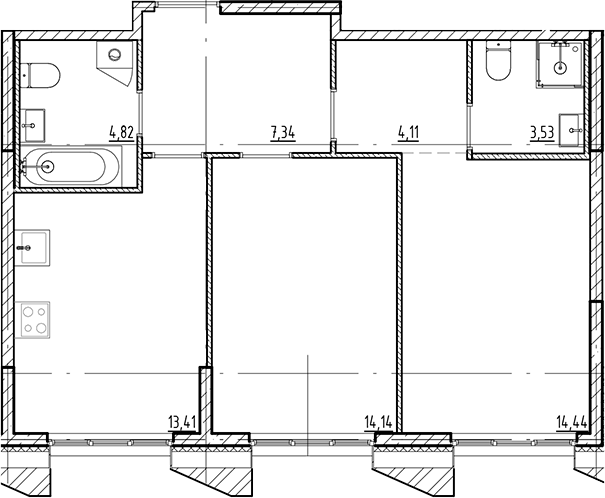 Планировка — Галерная Гавань, 2-комн., 62 м²