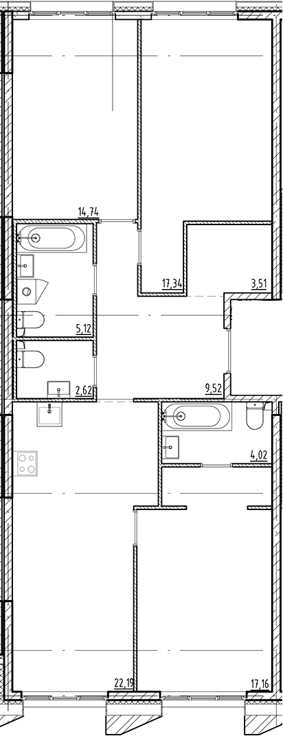 Планировка — Галерная Гавань, 4-комн., 96 м²