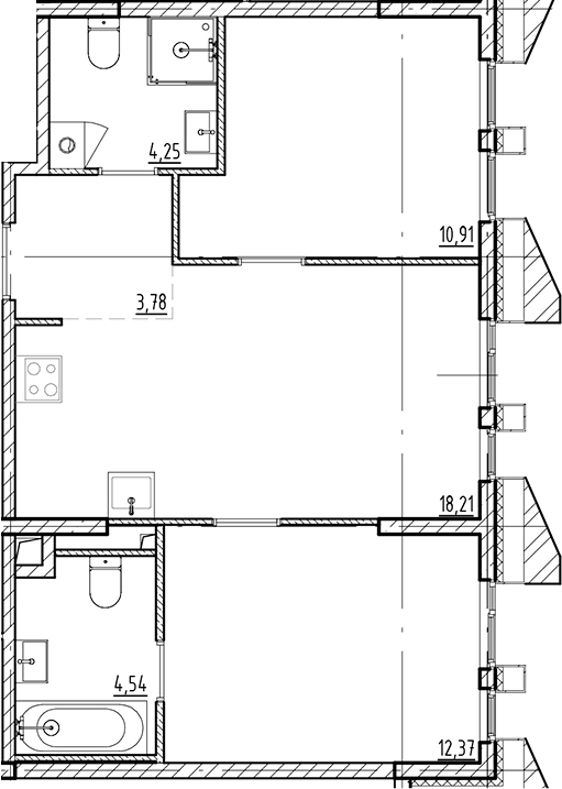 Планировка — Галерная Гавань, 3-комн., 54 м²
