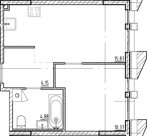 Планировка — Галерная Гавань, 2-комн., 35 м²