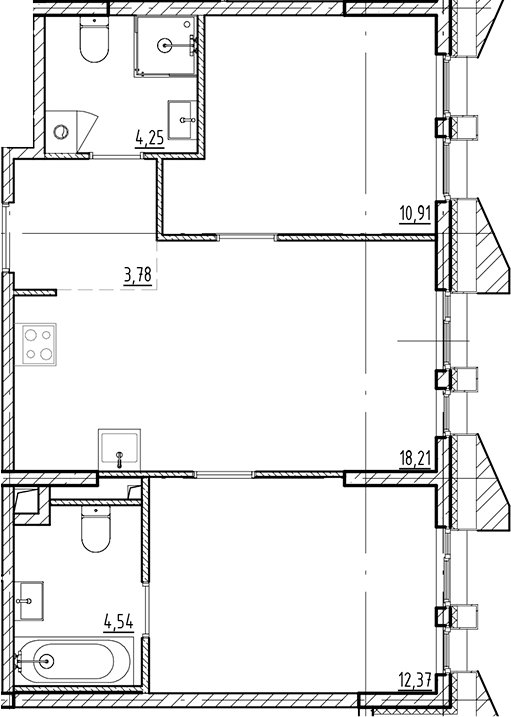 Планировка — Галерная Гавань, 3-комн., 54 м²