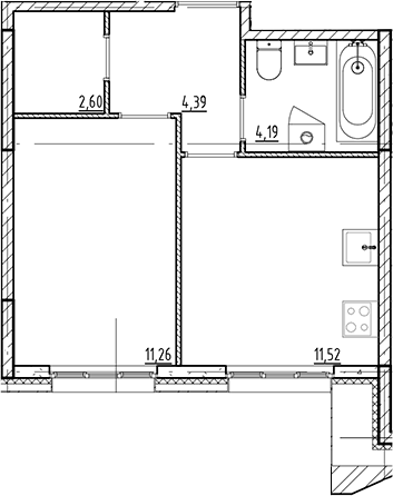 Планировка — Галерная Гавань, 1-комн., 34 м²