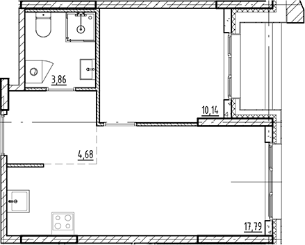 Планировка — Галерная Гавань, 2-комн., 36 м²