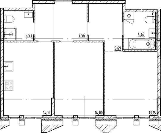 Планировка — Галерная Гавань, 2-комн., 63 м²