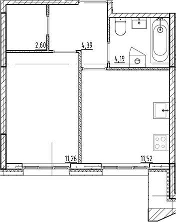 Планировка — Галерная Гавань, 1-комн., 34 м²