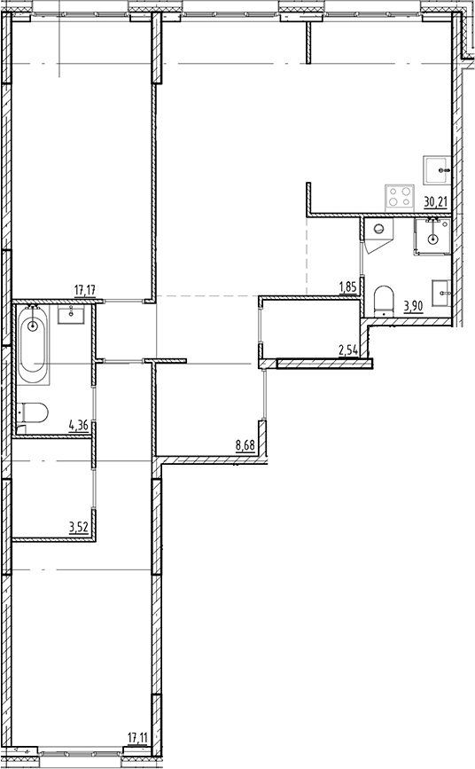 Планировка — Галерная Гавань, 3-комн., 89 м²