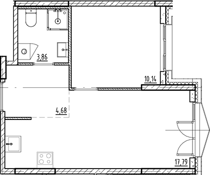 Планировка — Галерная Гавань, 2-комн., 36 м²