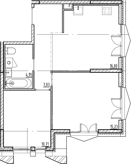 Планировка — Галерная Гавань, 3-комн., 54 м²