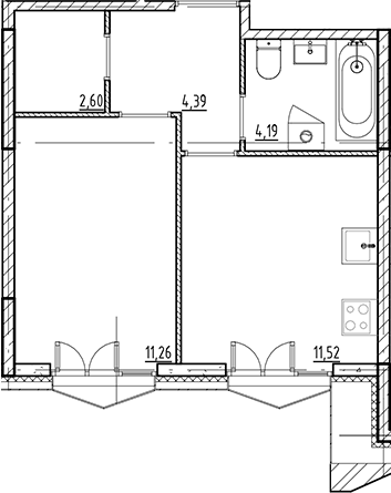 Планировка — Галерная Гавань, 1-комн., 34 м²