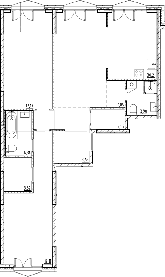 Планировка — Галерная Гавань, 3-комн., 89 м²