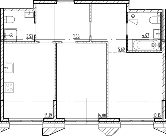 Планировка — Галерная Гавань, 2-комн., 63 м²