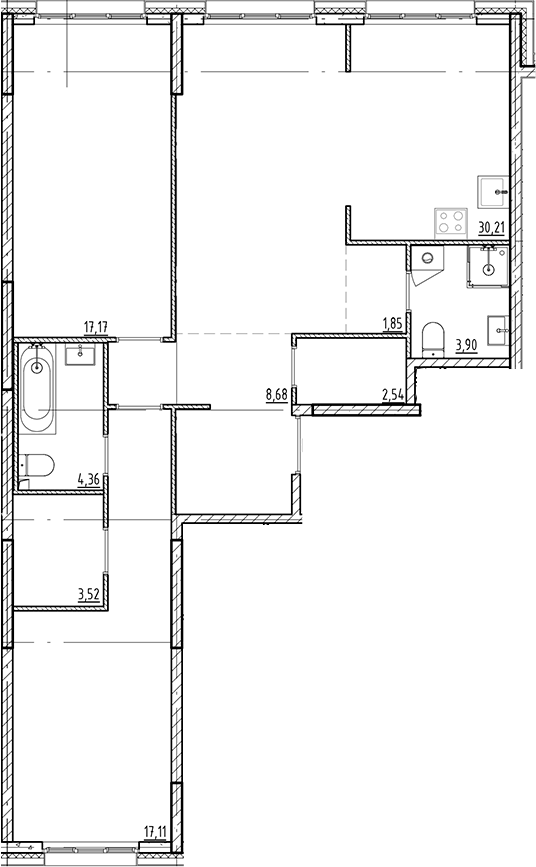 Планировка — Галерная Гавань, 3-комн., 89 м²