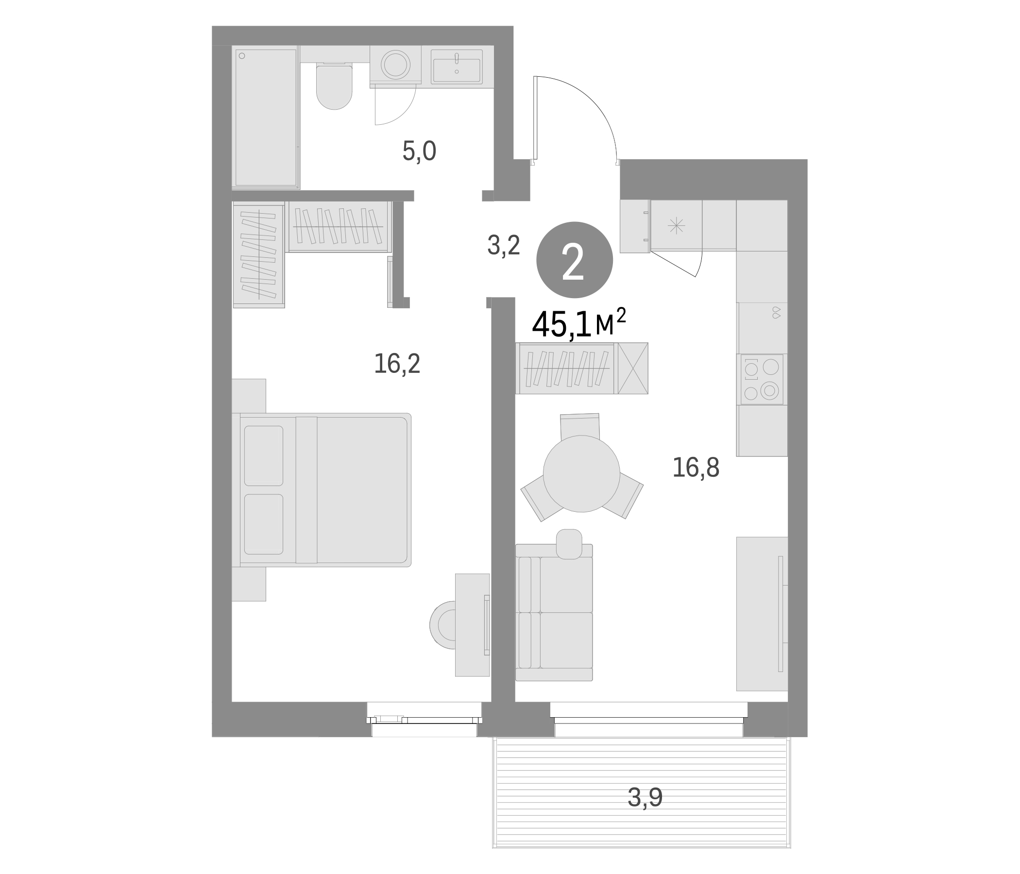 Планировка — Северный ветер, 1-комн., 41 м²