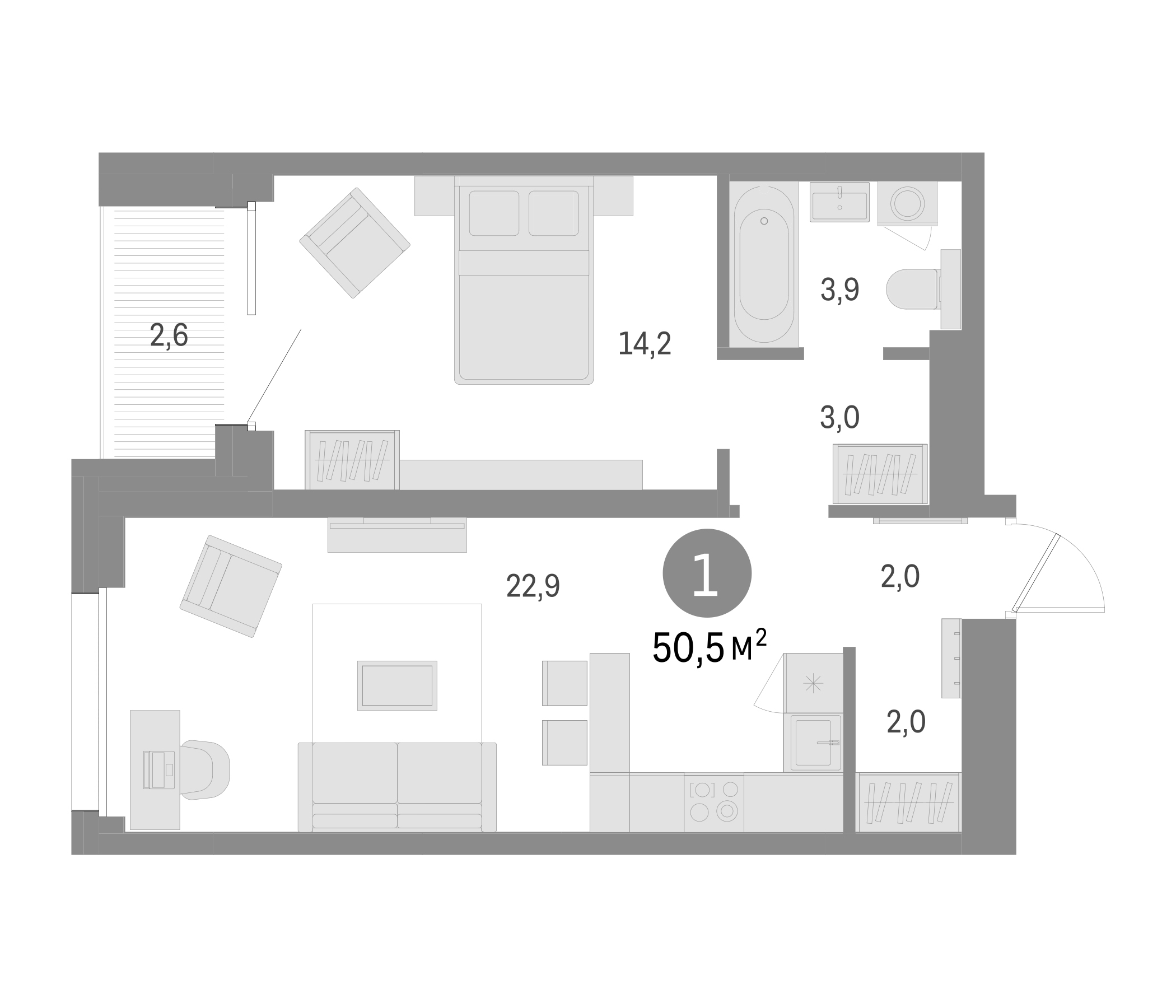 Планировка — Северный ветер, 2-комн., 48 м²