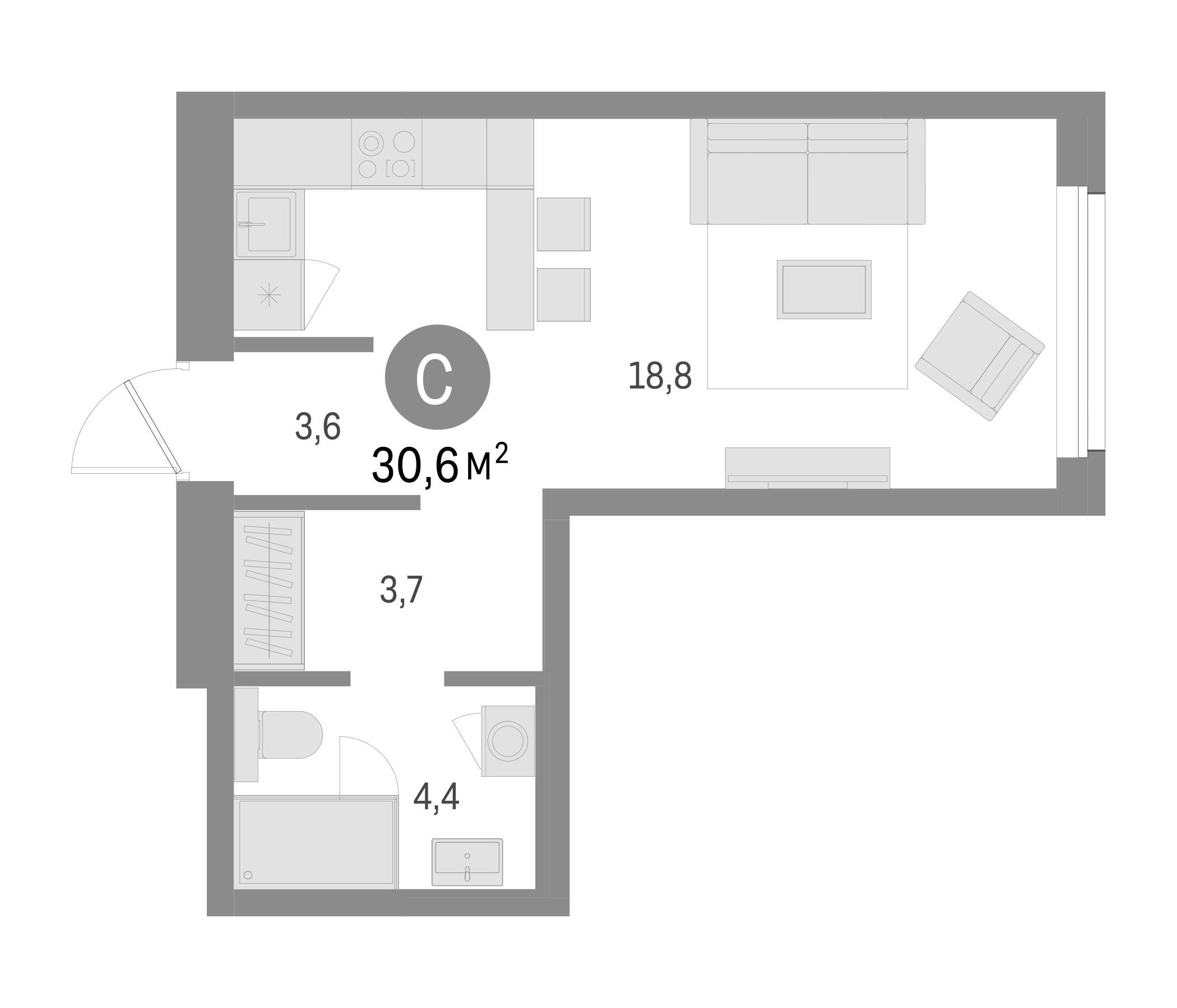 Планировка — Северный ветер, Студия, 31 м²