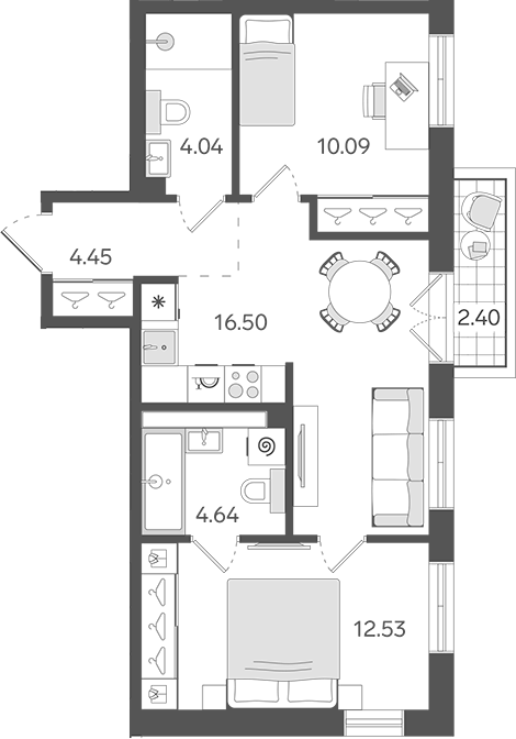 Планировка — STAVNI Обводный, 3-комн., 52 м²