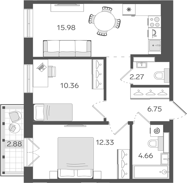 Планировка — STAVNI Обводный, 3-комн., 52 м²