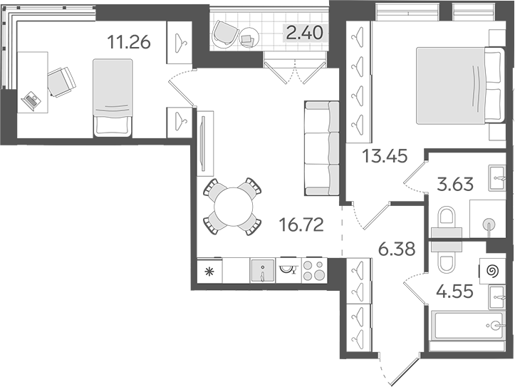 Планировка — STAVNI Обводный, 3-комн., 56 м²