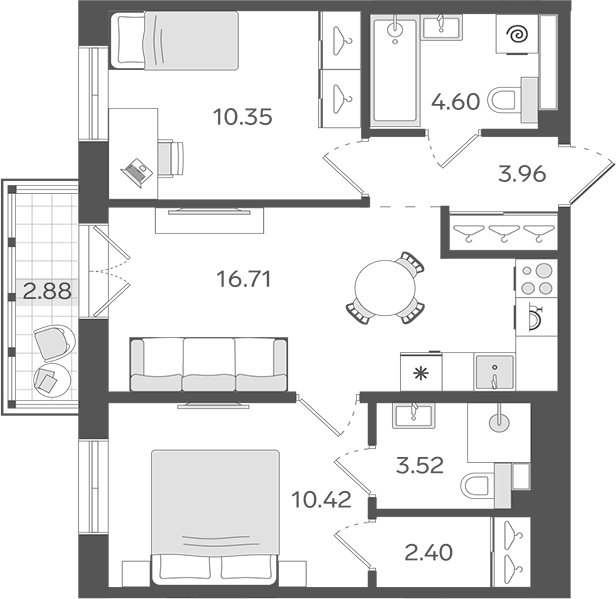 Планировка — STAVNI Обводный, 3-комн., 52 м²