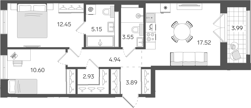 Планировка — STAVNI Обводный, 3-комн., 61 м²