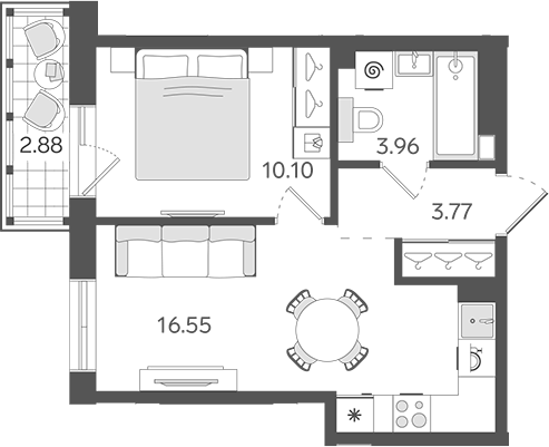 Планировка — STAVNI Обводный, 2-комн., 34 м²