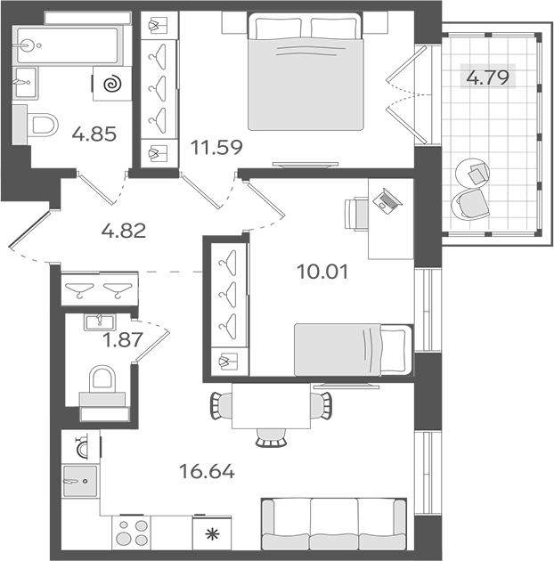 Планировка — STAVNI Обводный, 3-комн., 50 м²