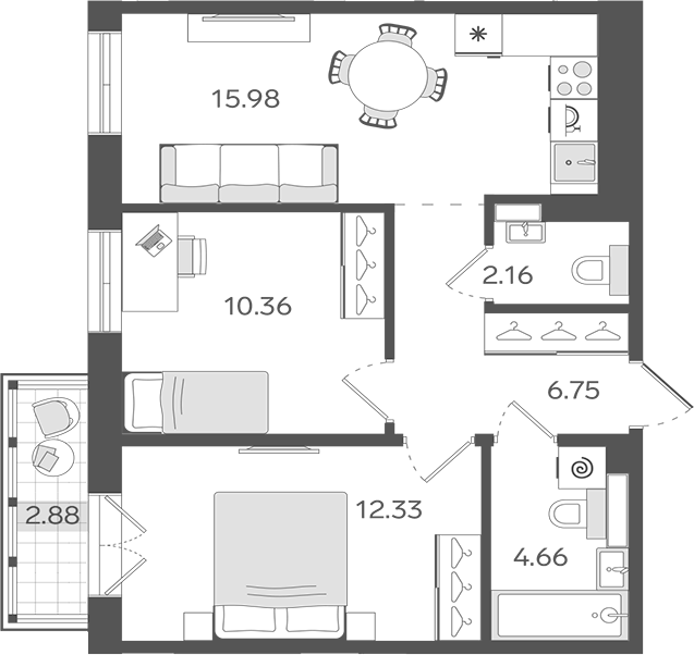 Планировка — STAVNI Обводный, 3-комн., 52 м²