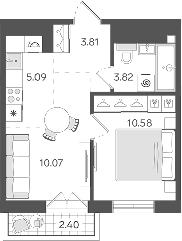 Планировка — STAVNI Обводный, 2-комн., 33 м²