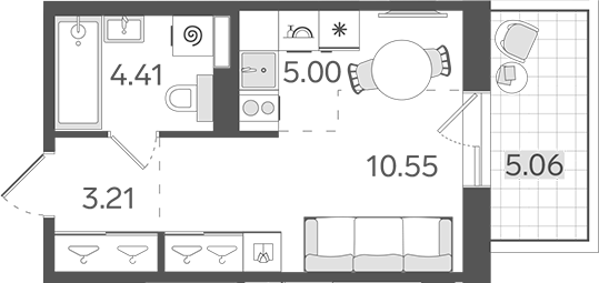 Планировка — STAVNI Обводный, Студия, 23 м²
