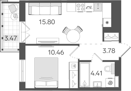 Планировка — STAVNI Обводный, 2-комн., 34 м²