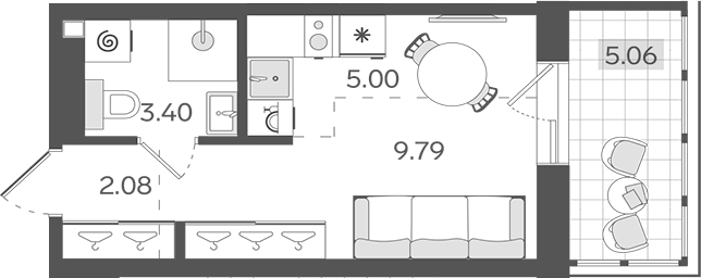 Планировка — STAVNI Обводный, Студия, 20 м²