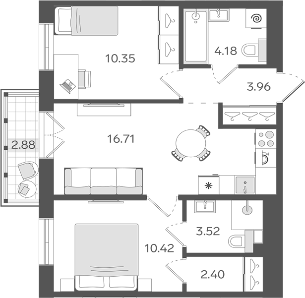 Планировка — STAVNI Обводный, 3-комн., 52 м²
