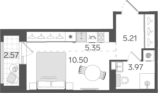 Планировка — STAVNI Обводный, Студия, 25 м²