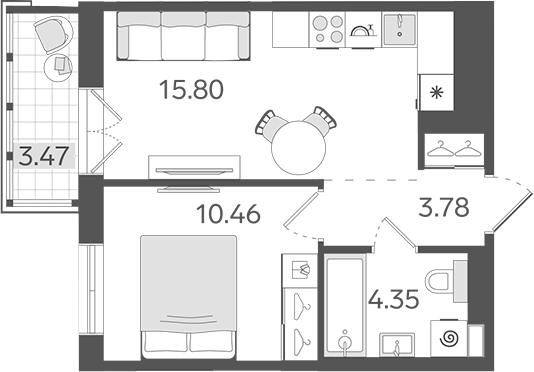 Планировка — STAVNI Обводный, 2-комн., 34 м²
