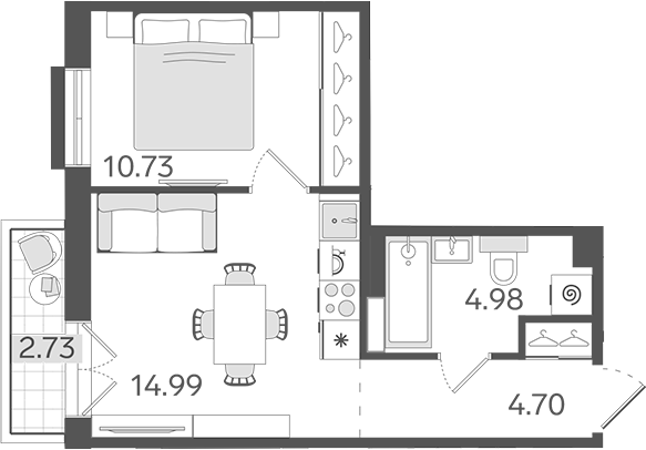 Планировка — STAVNI Обводный, 1-комн., 35 м²