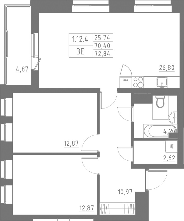 Планировка — Аквилон Солар, 3-комн., 69 м²
