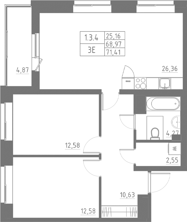 Планировка — Аквилон Солар, 3-комн., 69 м²