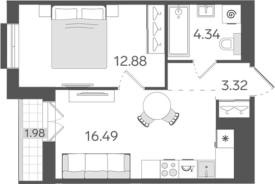 Планировка — STAVNI Обводный, 2-комн., 37 м²