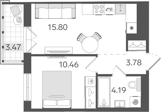 Планировка — STAVNI Обводный, 2-комн., 34 м²