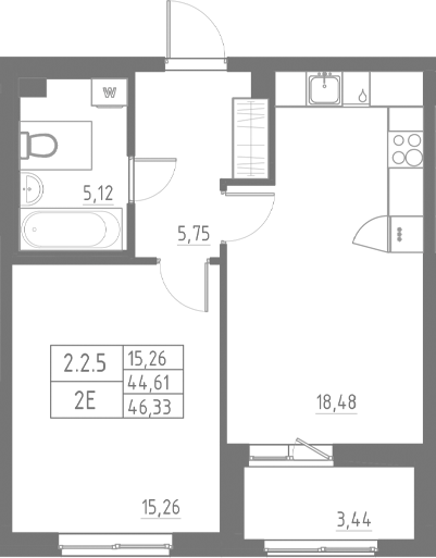 Планировка — Аквилон Солар, 2-комн., 45 м²